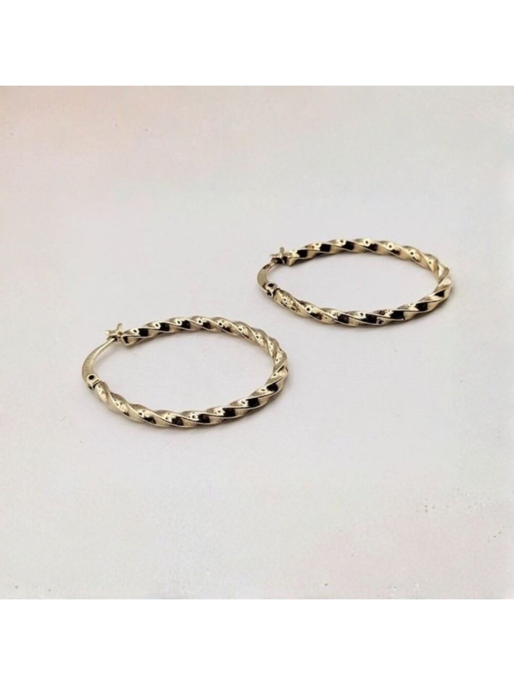 Gold Over Sterling Silver Twisted Hoop Earrings - Picture 2 of 4